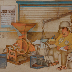 Man And Machine With Whiteness Of Rice Flour