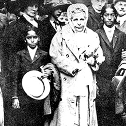 The theosophist Annie Besant joined Lilah on the ship with Krishnamurti (right), who she believed was the new Messiah. She caused a sensation at the station when she arrived in London.                