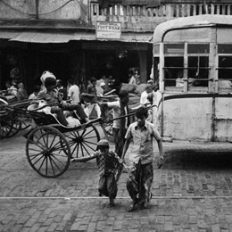 Hand rickshaws and trams, Calcutta                                                                                                                                                                      