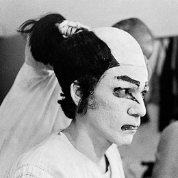 Actor Om Puri in a Kabuki play performed at the National School of Drama, New Delhi                                                                                                                     