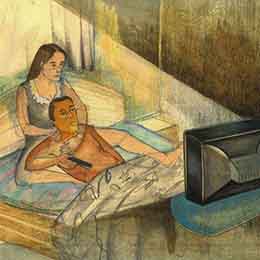 TV and biwi in a bedroom