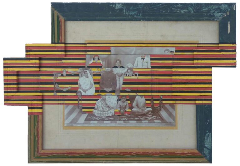 Nandan Ghiya | A Family Glitching | 2012-18 | Acrylic on old photograph & wooden frame | 11.5 x 17 Inches