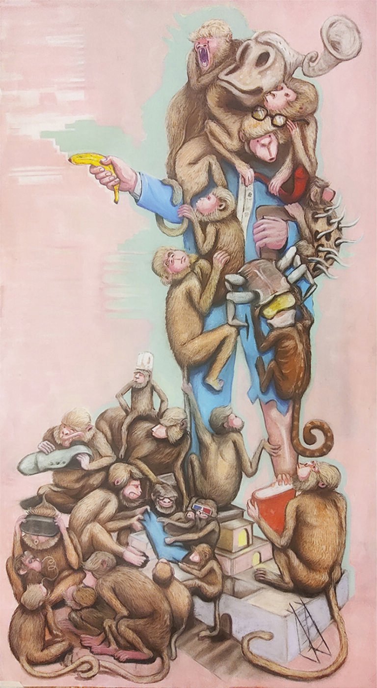 Siddhartha Kararwal | Banana republic | 2022 | Dry pastels on acid free sheets | 77 x 42 Inches