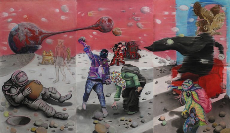 Siddhartha Kararwal | Game Of Stones | 2021 | Dry pastels on acid free paper (6 panels) | 84 x 144 Inches