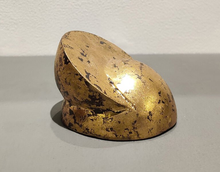 Teja Gavankar | Untitled | 2022 | Stainless steel and gold leafing | 1.75(H) x 2.5(W) x 2.5(D) Inches