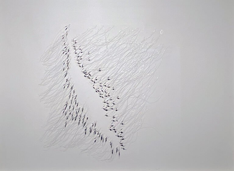 Safaa Erruas | Flora | 2009 | Metalic wire, needles on canvas | 36 x 48 Inches