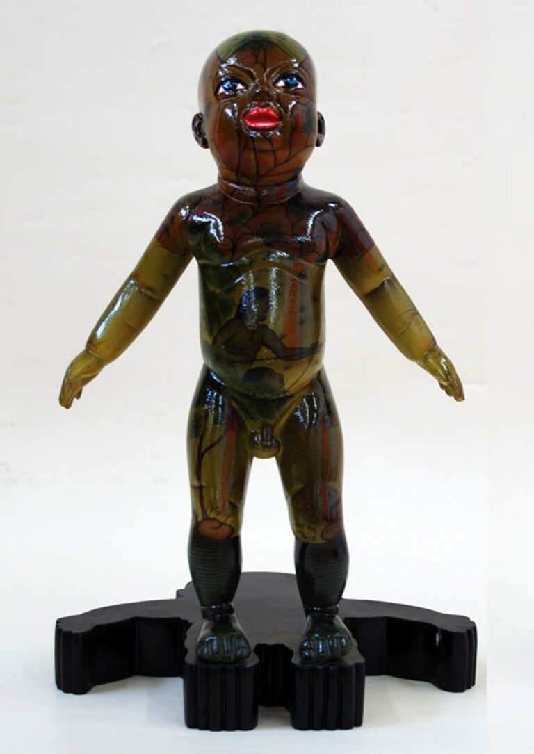 Chintan Upadhyay | Nature God | 2010 | Acrylic on brass with wooden base | 15 x 9.5 x 8 Inches