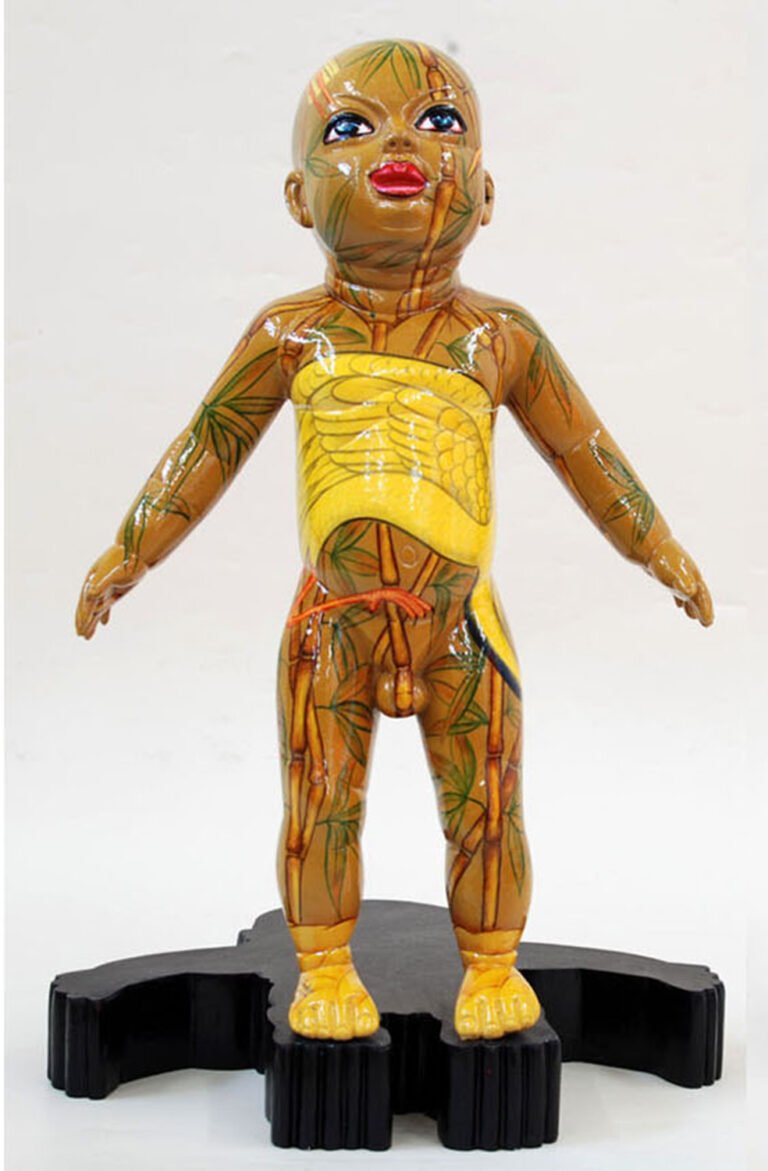 Chintan Upadhyay | Nature God | 2010 | Acrylic on brass with wooden base | 15 x 9.5 x 8 Inches