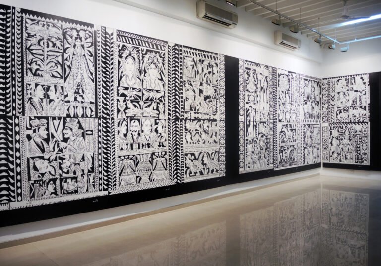 K. G. Subramanyan | Wars Of The Relics (Set of 8 diptych panels) | 2012 | Acrylic on canvas | Overall 9 x 36 feet. 54 x 54 inches each