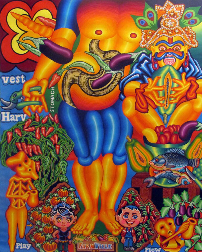 Anirban Mitra | Grow more food (Part II) | 2010 | Acrylic on Paper | 45 x 36.5 Inches