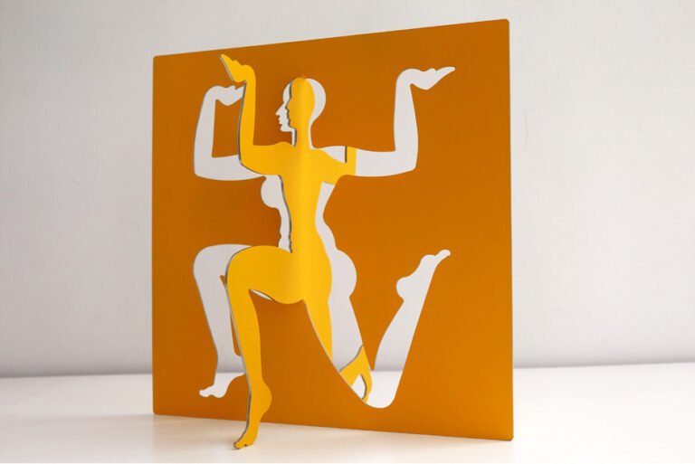 Dhruva Mistry | Sharad | 2014-2015 | 2mm SS, painted with Haldi Yellow epoxy paint | 11.6(H) x 11.3(W) x 8.7(D) Inches