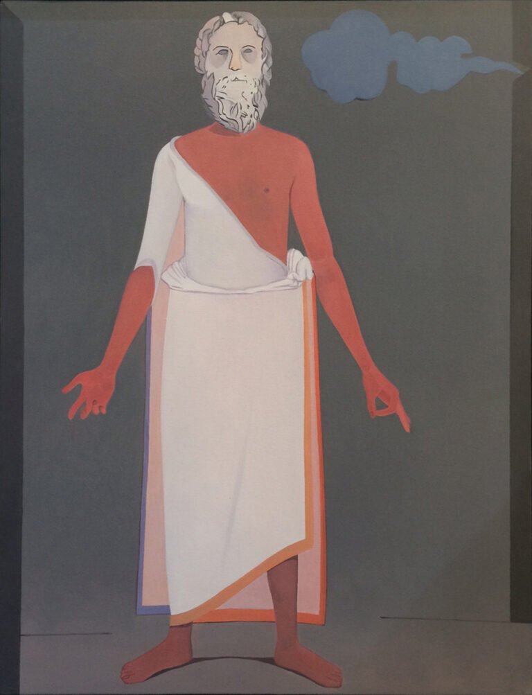 Surendran Nair | Thinkery: An actor with Aristophanes mask playing Strepsiades (Elysium: Cuckoonebulopolis | 2015-16 | Oil on Canvas | 47 x 35 Inches