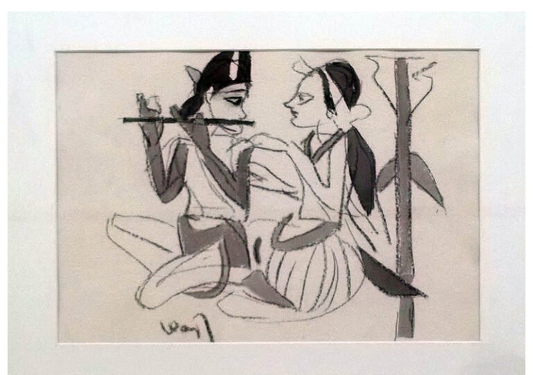 K. G. Subramanyan | Untitled | 2015 | Black and White Gouache on handmade Paper | 12 X 16 inches