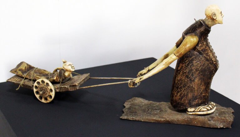 Pritpal Singh Ladi | His Prize Catch | Found objects, Polyester Resin, Epoxy Compound, MS wire & Bitumen | 11 x 22.5 x 6 Inches