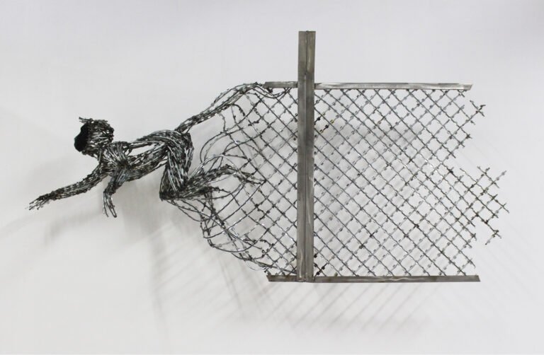 Lakshman Rao Kotturu | Untitled | 2019 | Steel, G.I. Fencing Wire, Black Mesh | 29.5 x 58.5 x 12.5 Inches