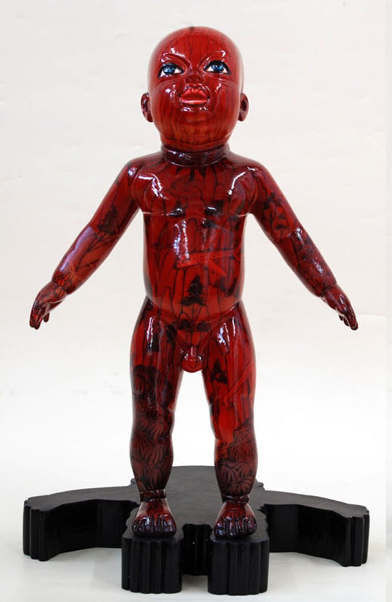 Chintan Upadhyay | Nature God | 2010 | Acrylic on brass with wooden base | 15 x 9.5 x 8 Inches