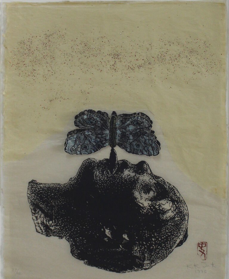 Kiki Smith | Moth | 1996 | Woodcut, collage with handcoloring . Limited Edition: 37 of 42 | 29 x 21.5 Inches