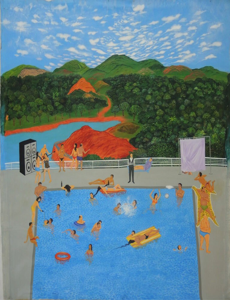 Mantu Das | Party in a pool | 2015 | Acrylic on canvas | 56 x 51 Inches