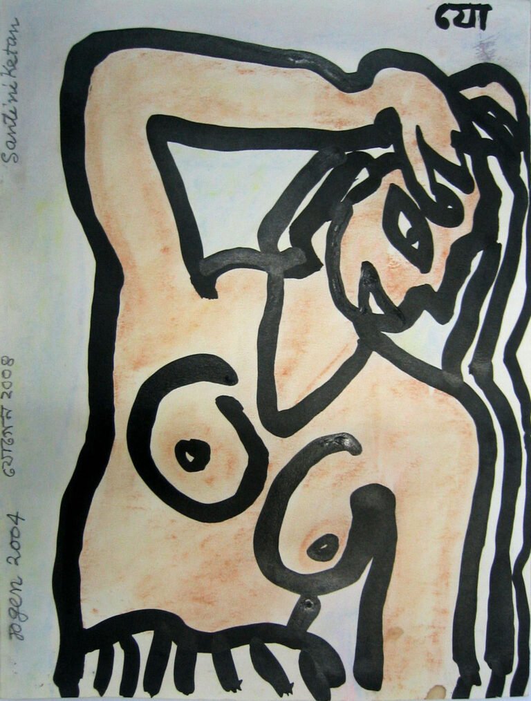 Jogen Chowdhury | Woman making her hair | 2004 | Ink & dry pastel | 13 x 10 Inches