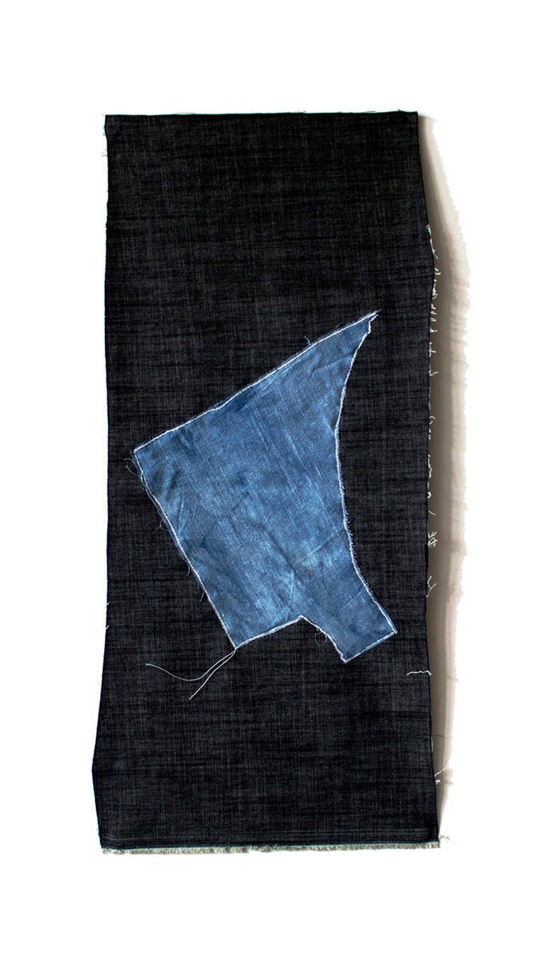 Nidhi Khurana | Residue | 2020 | Denim, natural dyes, silk and stitching | 27 x 13 Inches