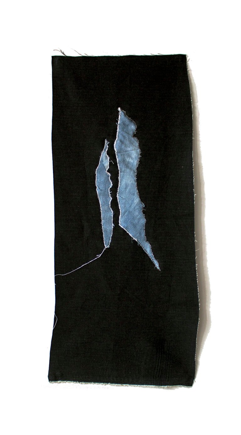 Nidhi Khurana | Residue | 2020 | Denim, natural dyes, silk and stitching | 29 x 13 Inches