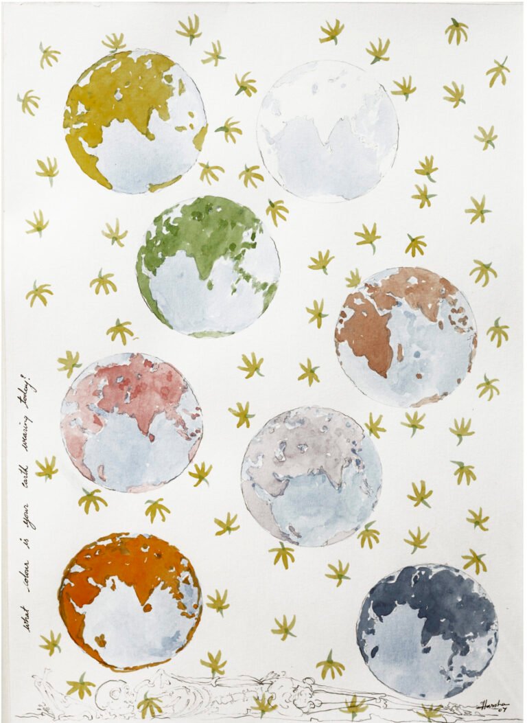 N.S. Harsha | What Colour Is Your Earth Wearing Today? | 2007 | Watercolour on paper | 16.5 x 11.5 Inches