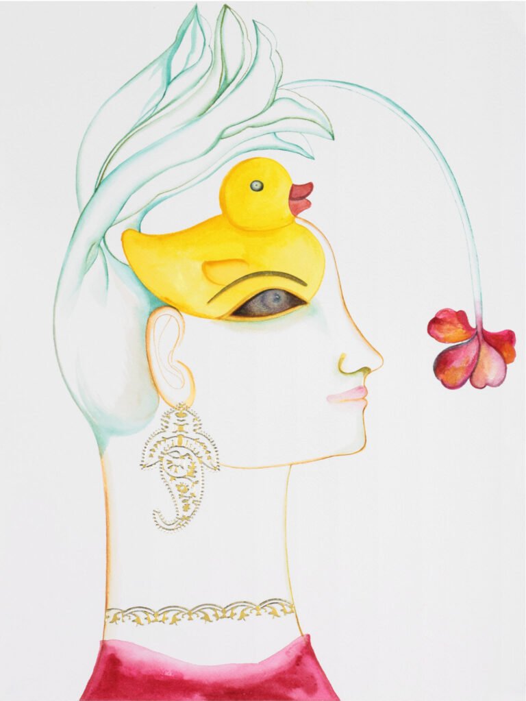 Rekha Rodwittiya | Untitled | 2010 | Water colour and Popular Stickers on Paper | 12.25 x 16.25 Inches