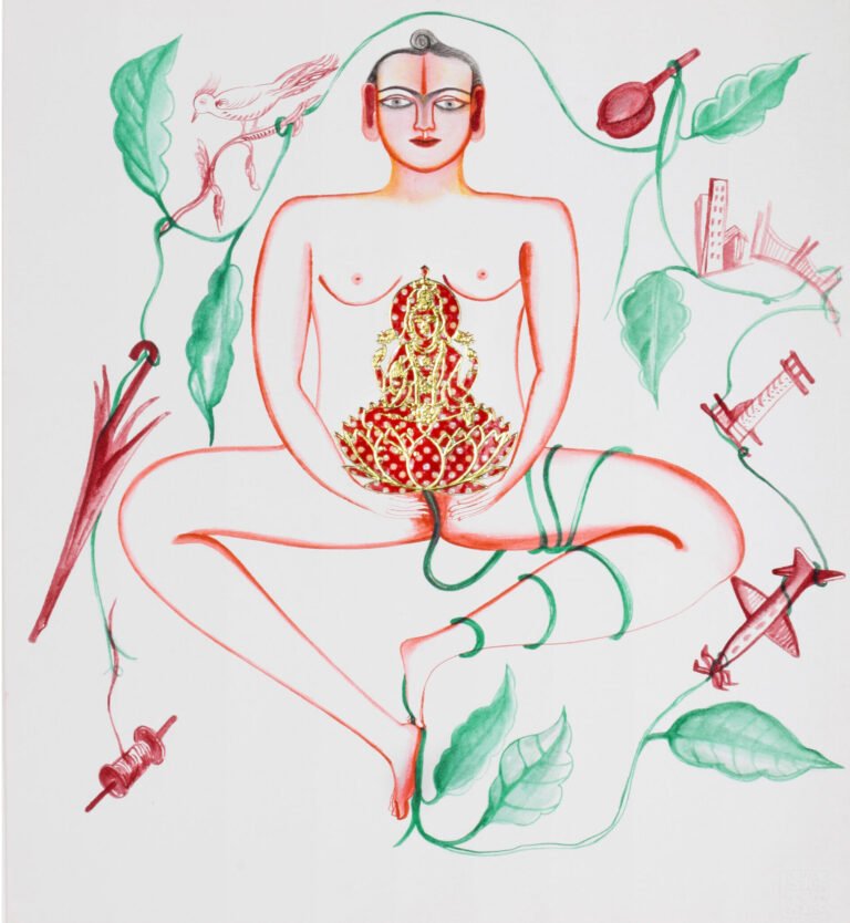 Rekha Rodwittiya | Untitled | 2010 | Water colour and Popular Stickers on Paper | 11 x 10 Inches