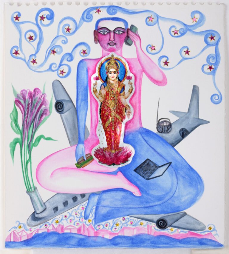 Rekha Rodwittiya | Untitled | 2010 | Water colour and Popular Stickers on Paper |  11 x 10 Inches