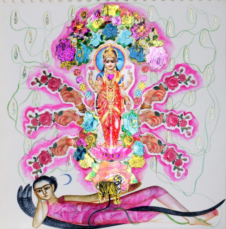 Rekha Rodwittiya | Untitled | 2010 | Water colour and Popular Stickers on Paper | 9.12 x 9.50 Inches