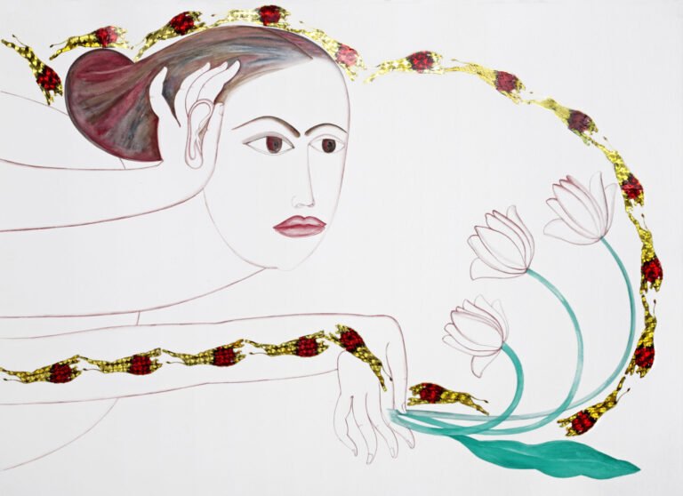 Rekha Rodwittiya | Untitled | 2010 | Water colour and Popular Stickers on Paper | 12.25 x 16.25 Inches
