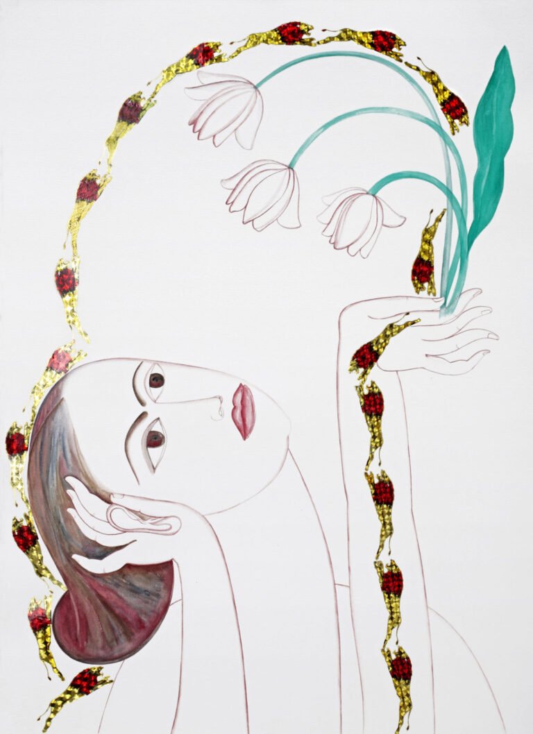 Rekha Rodwittiya | Untitled | 2010 | Water colour and Popular Stickers on Paper | 12.25 x 16.25 Inches