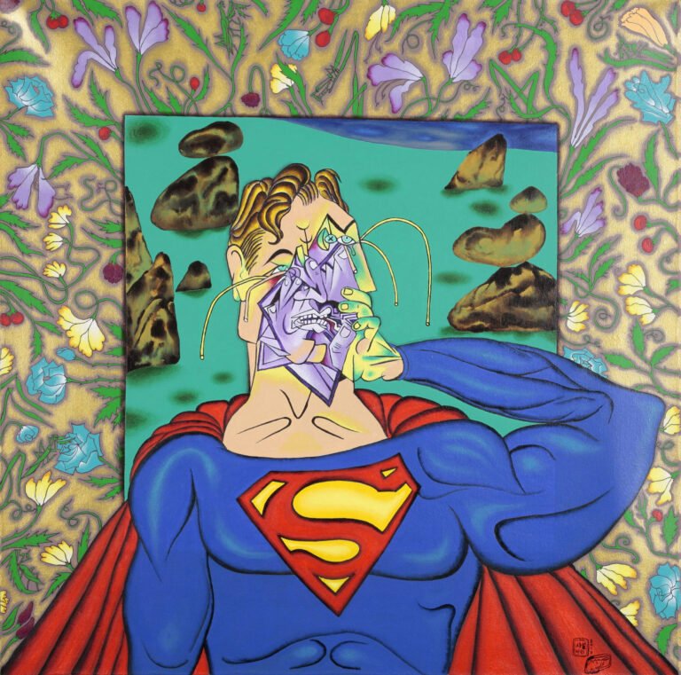 Sabir Ali | How much pain should be there, that makes super man cry | 2010 | Acrylic on canvas | 30 x 30 Inches