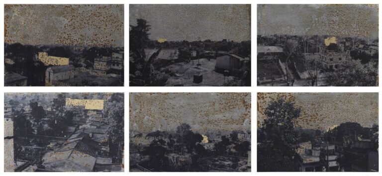 Sangita Maity | A settlement to deepen the land II | 2017 -18 | Serigraphy & image transfer on iron sheet. Limited edition 2|3. Set of 6 units | 4 x 6 Inches each