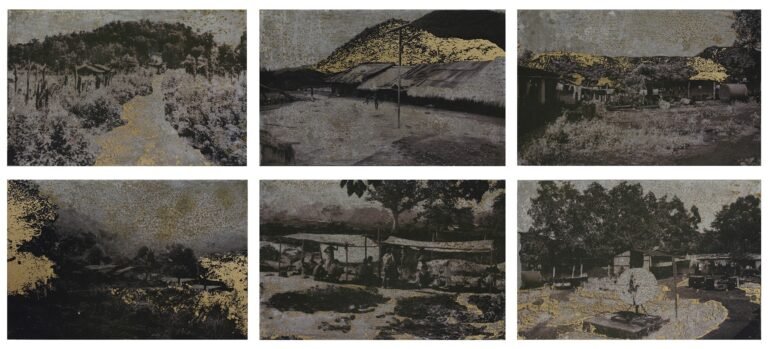 Sangita Maity | Marketing to dig the land | 2017 – 18 | Serigraphy & image transfer on iron sheet. Limited edition 3|3 AP. Set 6 units | 4 x 6 Inches each