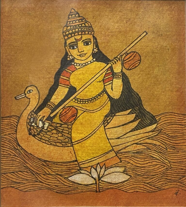 Badri Narayan | Saraswati | Watercolour on paper | 7.5 x 6.5 Inches | 1990