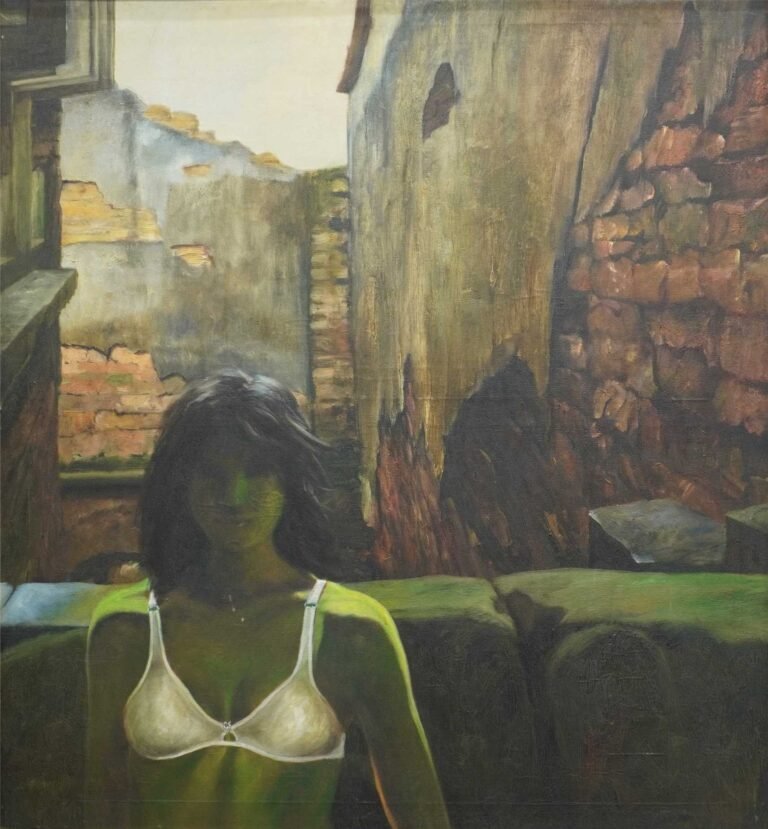 Bikash Bhattacharjee | Shefali On Imported Bra | Oil on canvas | 46.5 x 42.5 Inches