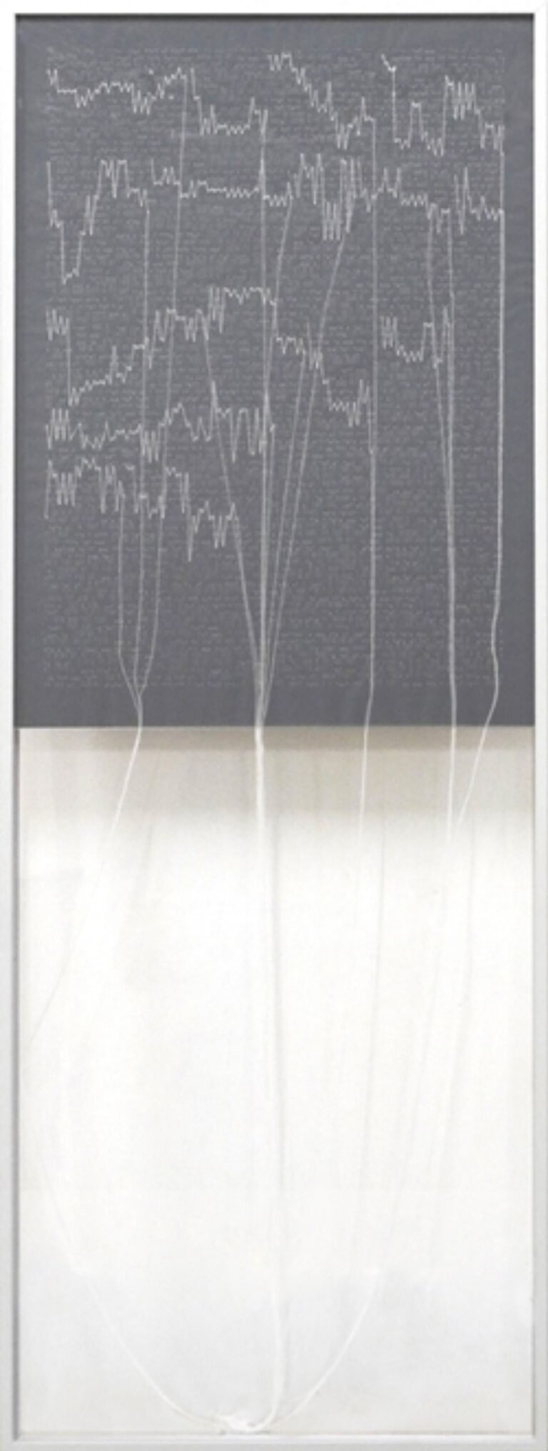 Ankush Safaya | Untitled | 2024 | Piercings on paper and white sewing thread | 42 x 22 Inches | With Frame: 60 x 22 Inches