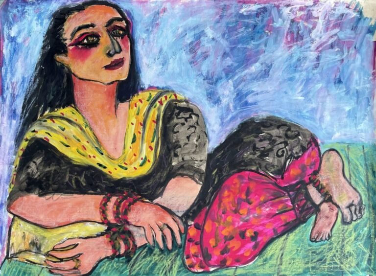 Rekha Rodwittiya | The Reclining Figure | 1985 | Ink, pastel and graphite pencil on paper | 22 x 30 Inches