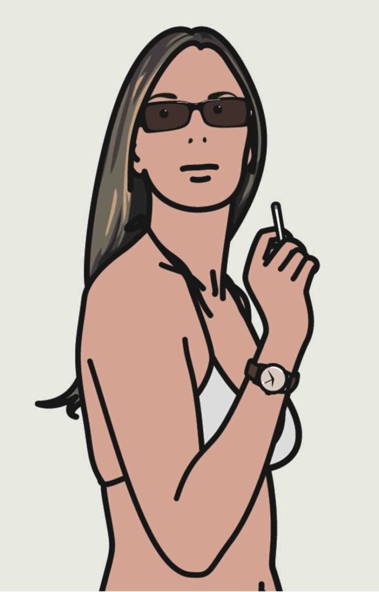 Julian Opie | Ruth Smoking 3 |  2006 | Silkscreen print on paper. Limited edition of 50 + 1/11 AP | 48 x 31 Inches