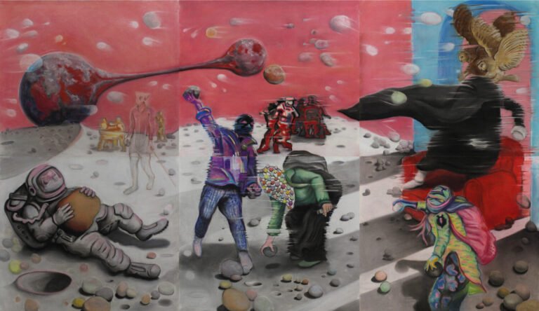 Siddhartha Kararwal | Game Of Stones | 2021 | Dry pastel on acid free paper (6 panels) | 84 x 144 Inches