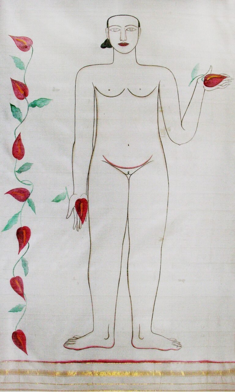 Rekha Rodwittiya I Red and Green Leaves I 2000 I Odhani I 78 x 46 Inches