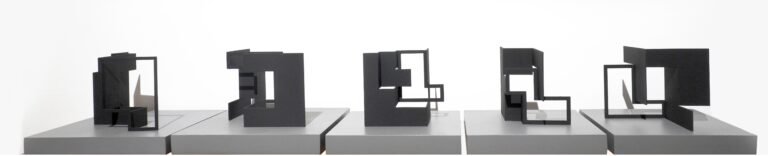 Chetnaa I Fold/Unfold I – V, I 2023 I Mild steel with powder coating with a wooden base (4 units). Limited edition 4 of 4 + 1 AP I 6.5(H) Inches each | Base size: 10(H) x 10(W) x 1.5(D) Inches each