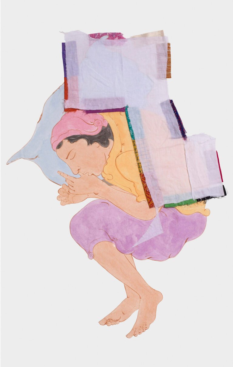 NS Harsha | Drawing 3 | 2017 | Found cloth and acrylic on paper | 57 x 39 Inches