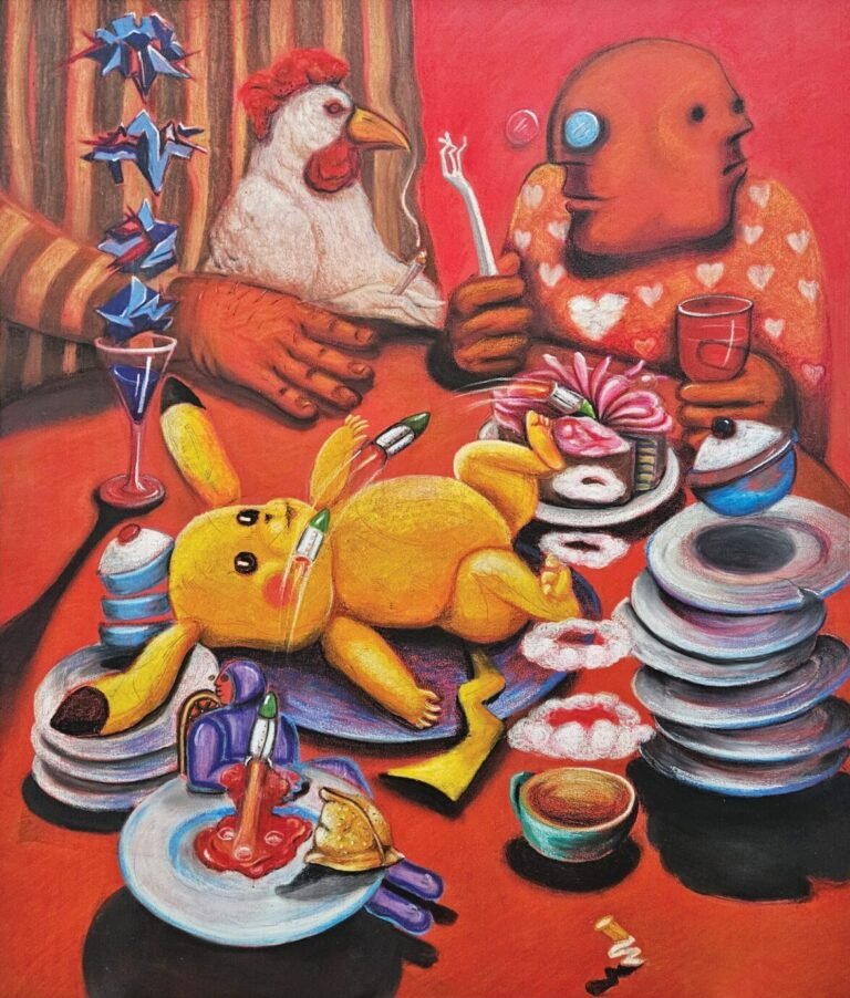 Siddhartha Kararwal | Oregano Samosa | 2025 | Oil, acrylic and oil pastels on canvas | 74 x 62 Inches