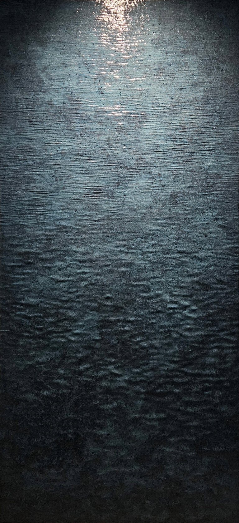 Mrugen Rathod | Indigo (series) | 2025 | Paper pulp and acrylic gloss | 90 x 42 Inches