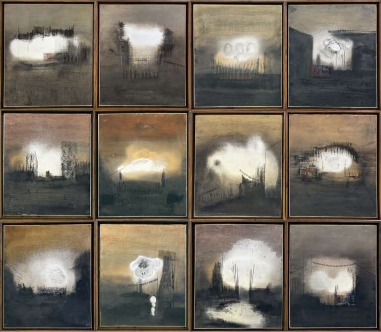Lochan Upadhyay | A Permanent Revolution – 1 | 2025 | Charcoal and automobile spray on paper (Set of 12 units) | Display size: 46 x 53 Inches