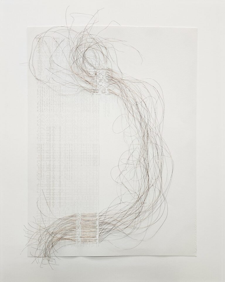 Ankush Safaya | Untitled | 2025 | Laser burnt holes and copper wire on paper | 36 x 28.5 Inches