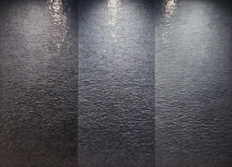 Mrugen Rathod | Indigo (series) | 2025 | Paper pulp and acrylic gloss (Set of 3 panels) | 90 x 126 Inches