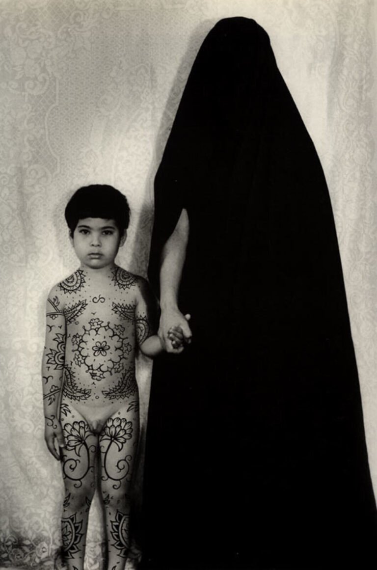 Shirin Neshat | Untitled (Mother and Naked Son) | 1996 | Ink on gelatin silver print. Limited edition 7 of 10 | 12.5 x 9 Inches
